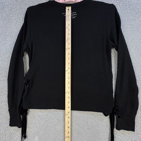 Peace Love World Womens Black Crazy in Love Crop Sweatshirt Side Tie Bows - Picture 6 of 13